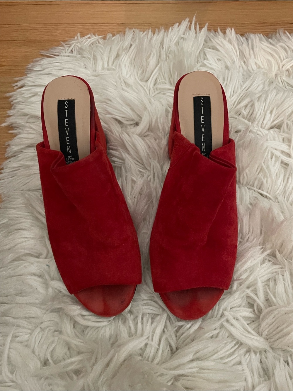 Steve Madden Red Suede Open-Toe Mules